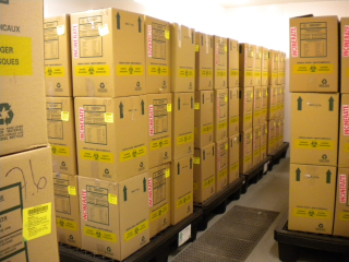 Biomedical waste should be disposed of frequently to reduce accumulation of these materials in work areas.
