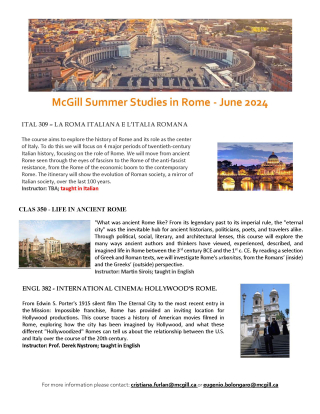 McGill Summer Studies in Rome - June 2024 flyer
