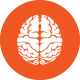 Icon of a white brain on orange circle background