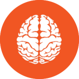 Icon, orange circle with white brain inside