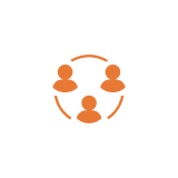 Peer-Assisted Learning program icon. 3 orange heads linked in a circle