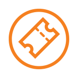 An orange ticket surrounded by a circle