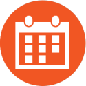 Icon, orange circle with white monthly calendar inside