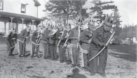 Alice Constance Dunn, Aboriginal Boys as “Indians,” St. Michael’s residential School, Alert Bay, BC (1924). McCord Museum, M2010.81.9.1.23. 1.26. Photographic reproductions: R. Bishop-Stall
