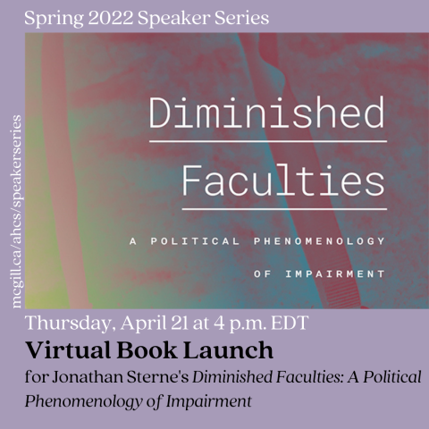 Event Poster for Prof. Sterne's book launch on April 21 at 4-5:30 pm
