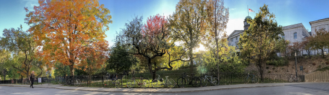 McGill campus in fall, arts building in top right corner