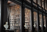 Old library with large bookshelves