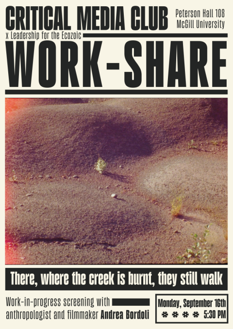 Poster with event details and photo of dry creek bed.