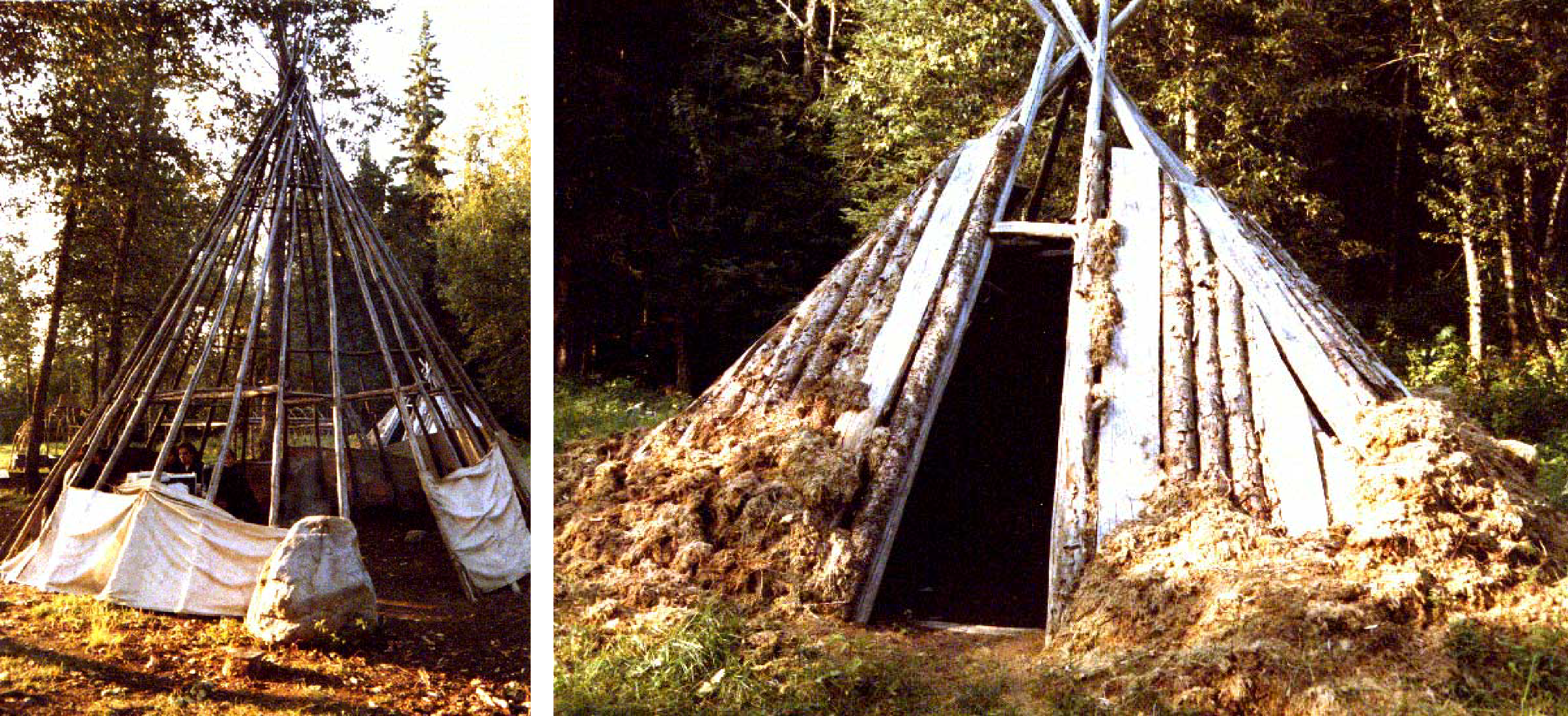 Left: photo of a tipi. Right: photo of a sweat lodge.