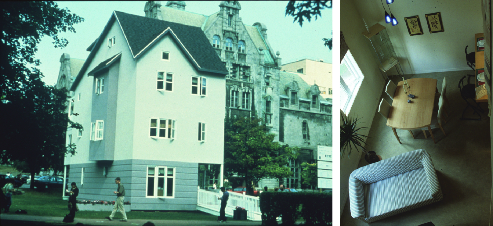 Left: photo of the full-scale model built at McGill Downtown Campus. Right: photo of the interiors.