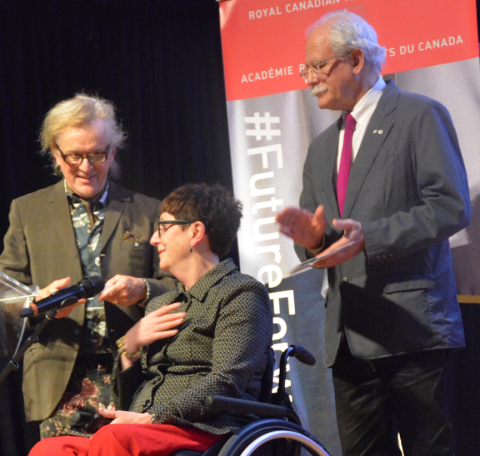 Robert Mellin (right) and RCA Past-President Joseph-Richard Veilleux present the RCA Medal to arts advocate Kim Fullerton at the May 2017 RCA Annual General Assembly in Toronto