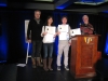 Third prize for Cocoa Flurry, awards ceremony at the Ice Hotel, 20 January 2017 (left to right: competition jury president Philippe Lupien, Mia Chen, Zhong Ji Cai, and artistic director Pierre L’Heureux)