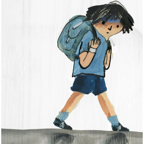 Painting illustration of a child walking 