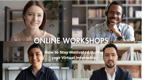 A poster for the workshop, with an image showing four smiling video call participants