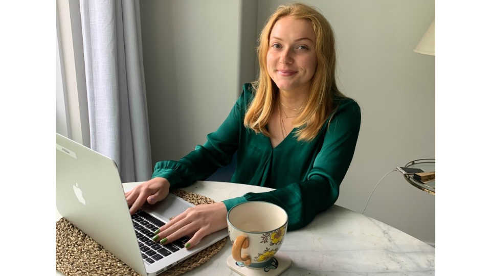 Lucy Mackinnon during her internship at Planned Montreal working virtually from home in Vancouver.