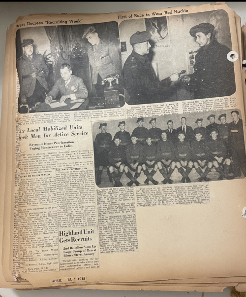 A 1942 newspage; upper right, the Black Watch’s first Inuit member.