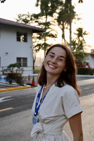 Adèle in front of WFP’s main office, right next to the Panama Canal, in Ciudad del Saber, Panama City, Panama.