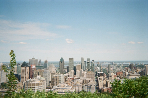 View of Montreal’s city skyline on a sunny day, from the viewpoint at the top of Mount Royal (Image by Chantay)