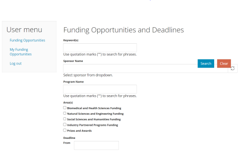 Screenshot of the R+I Funding Opportunities Database