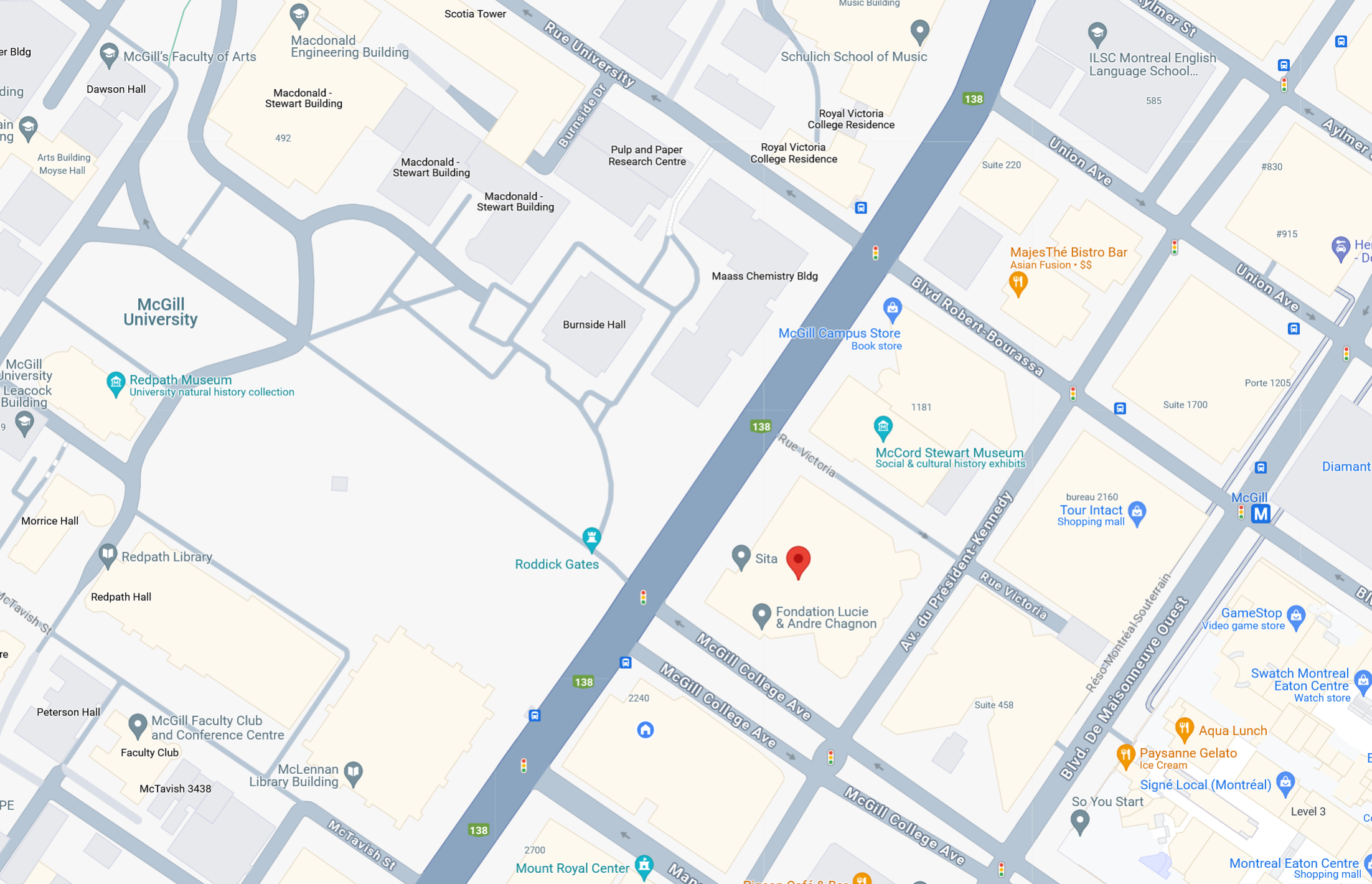 Map of the location of the Laboratory for Attention and Social Cognition McGill