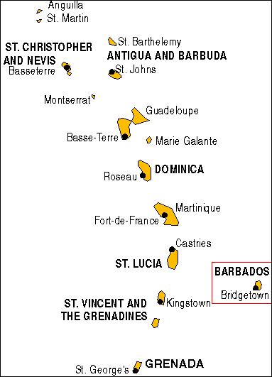 Map of the Antilles, including Barbados, site of the Bellairs Research Institute.