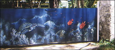 Mural on old front gate painted by Susan Nimbley.