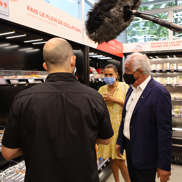 Isabelle Racicot &amp; Aldo Bensadoun getting a tour of the retail innovation lab.