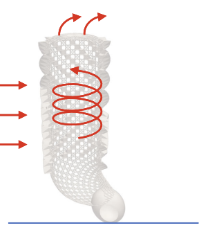 A general diagram of how the skeletal structure of the sponge deviates currents