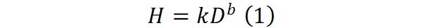 H = kD^b (1)