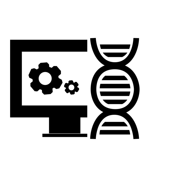 computer screen next to DNA helix