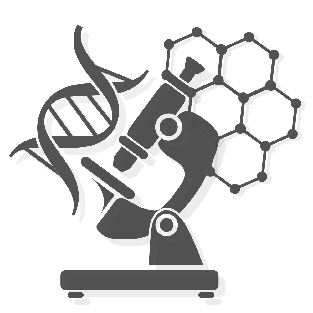 DNA helix, a microscope, benzene ring structure