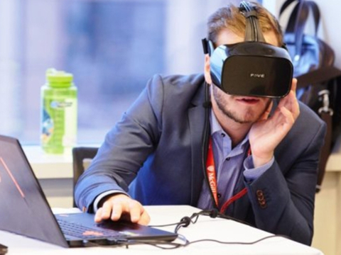 Man wearing VR goggles for medical application