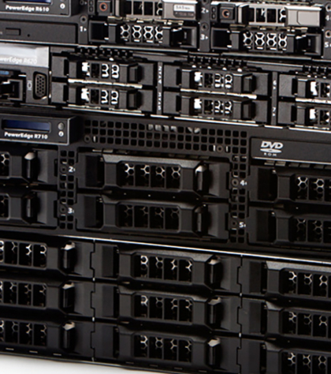 close-up of equipment in a computer rack