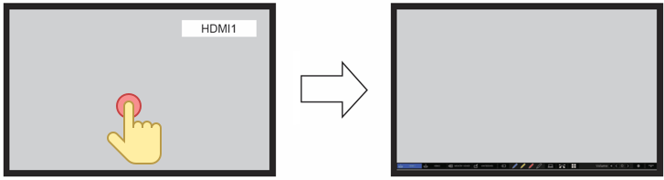 Before and after images of a display showing the the control menu may be brought up by tapping the display.