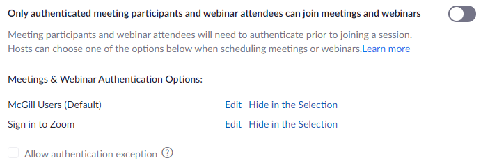Instructions on how to allow non-authenticated participants to join a meeting.