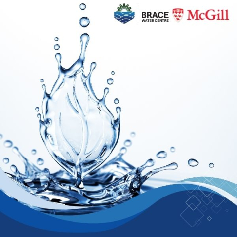 water droplet in the shape of a leaf with brace and mcgill logo and blue curves