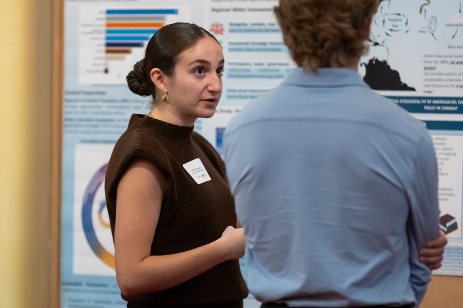 students presentation photo from above- students presenting to audience