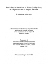Predicting the Variations in Water Quality along an Irrigation Canal in Punjab, Pakistan