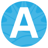 blue circle with faded white brace logo and the letter A
