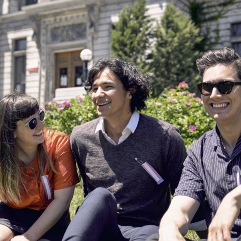 students smiling on campus