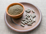 ground triphala with supplement pills