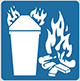 white icon indicating fire with wood, paper, cloth, trash and other ordinary materials on blue background