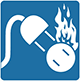 white icon indicating electrical fires on blue background