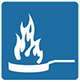 white icon indicating cooking fire on blue background