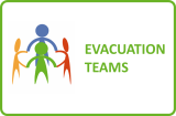 4 coloured stick figures holding hands, text beside: evacuation teams