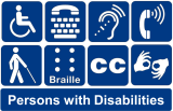 a grid of accessibility icons, text below: persons with disabilities