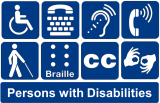 4 by 2 grid of various accessibility icons, text below: persons with disabilities