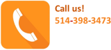 icon of telephone on orange background beside phone number in text: 514-398-3473