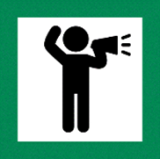icon of person holding loudspeaker in a green square border