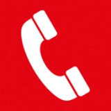 white icon of telephone on red background